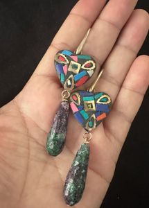 Natural Ruby zoisite  Heart Drop Earrings