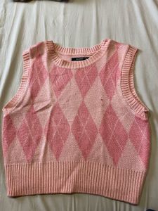 Trendy Pink Knitted Sleeveless Sweater Vest