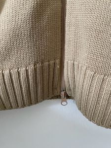 Tan Knit Zip-Up Jacket