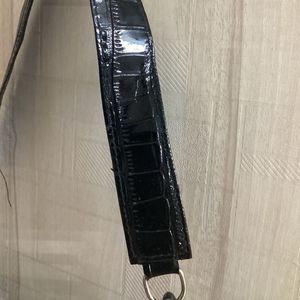 Black Croc Embossed Chain Shoulder Bag