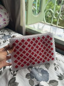 Red And White Beaded Clutch / pouches/ Handbags