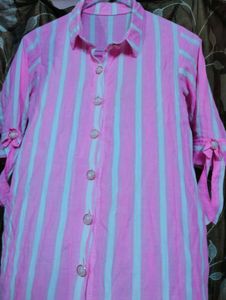 Pink Striped Shirt Dress