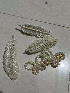 Feather & Pearl Hair Clips