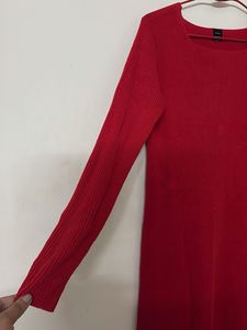 Red Long Sleeve Midi Dress
