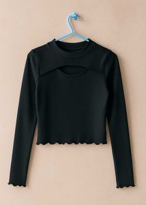 Cute Black Cutout Long Sleeve Top