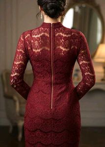 🌹MAROON HOT LACE MINI DRESS FOR WOMEN