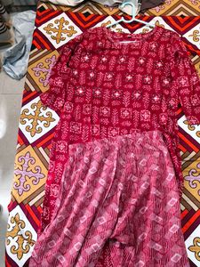 Red Printed Kurta Set