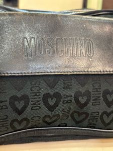 Auth Moschino Black Leather Messenger Bag
