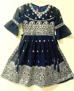 Navy Blue Embroidered Nayra Cut Dress