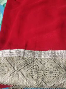 Red Saree with Silver Border