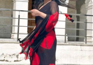 Red &amp; Black Floral Saree