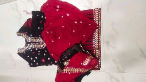 Black And Red Rayon Kurta Set With Dupptta