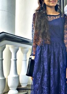 Blue Net Fabric Frock For Women