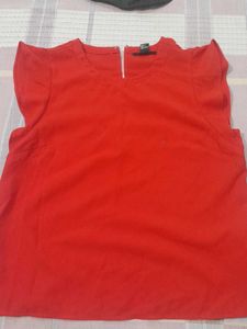 Red Flutter Sleeve Top