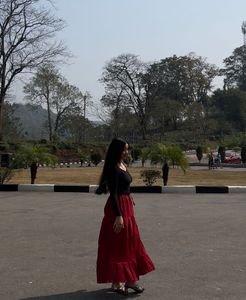 Trendy Red Flowy Skirt