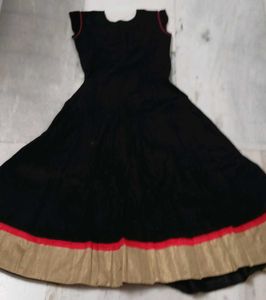 Black &amp; Gold Embroidered Anarkali Dress