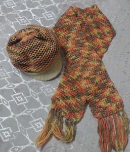 Knitted Beret Hat and Scarf Set