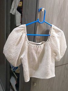 Cream Puff Sleeve Crop Top