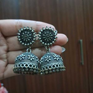 Oxidized Silver Jhumka Earrings