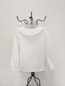 White Eyelet Ruffle Collar Blouse