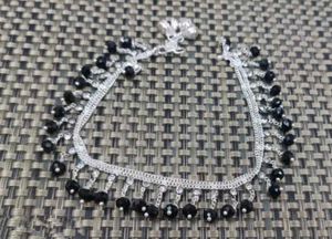 Silver Anklet with Black Beads