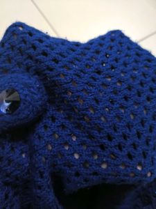 Blue Crochet-Style Woolen Top – Layering Piece