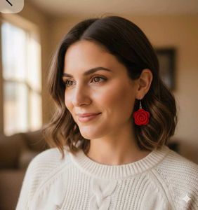 Red Rose Crochet Earrings