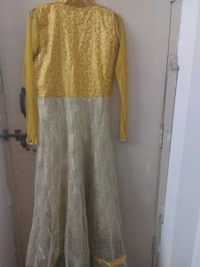Mustard net anarkali