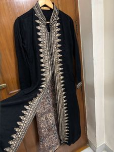 Black &amp; Gold Embroidered Warm Winter Kurta