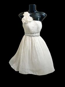 White One-Shoulder Party Dress Stretchy Bust-Waist