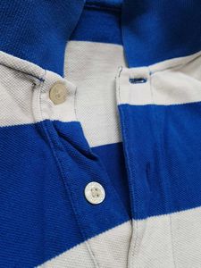 Men Blue White Striped Cotton Tshirt