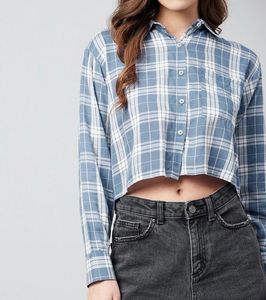 Blue Plaid Crop Top Shirt