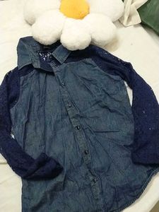 Denim Shirt With Lace Sleeves