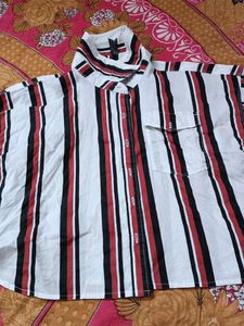 Black And Red Striped White Crop Top 😍