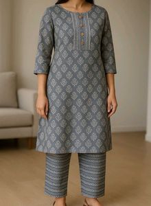 Elegant Grey Printed Kurta Set