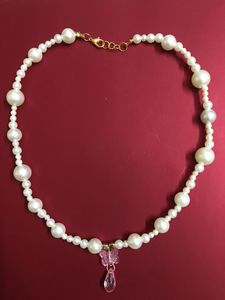 Pearl Bead W Butterfly&amp;Teardrop Pendant Necklace