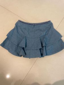 Cute Denim Ruffle Skirt with shorts attached