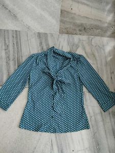 Geometric Print Tie Neck Blouse