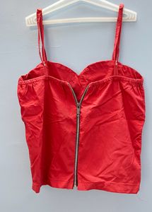 Pink Strap Crop Top With Back Zip