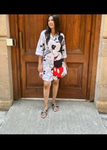 Mickey Mouse Print Shirt Dress