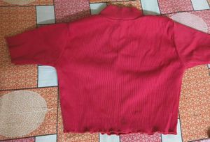 Red High Neck Crop Top