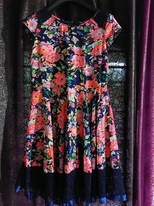 Floral Print Dress With Mesh Detail