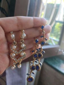 Elegant Pearl & Blue Floral Drop Earrings