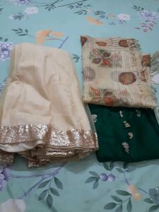 Green Embroidered Kurta , Net Plazzo And Dupatta