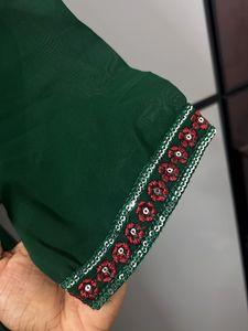 Ethnic Green Embellished Kurta and Dupatta
