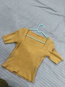 Mustard Ribbed Square Neck Top