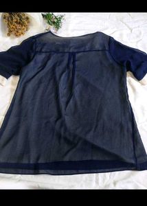 Navy Blue Sheer Top