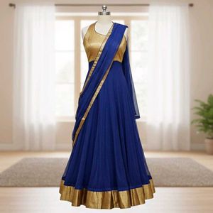 Elegant Blue & Gold Anarkali Suit