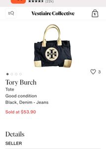 TORY BURCH Black Denim Tote