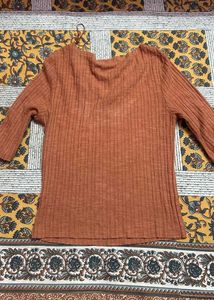 Sanfu Rust Ribbed Knit Top